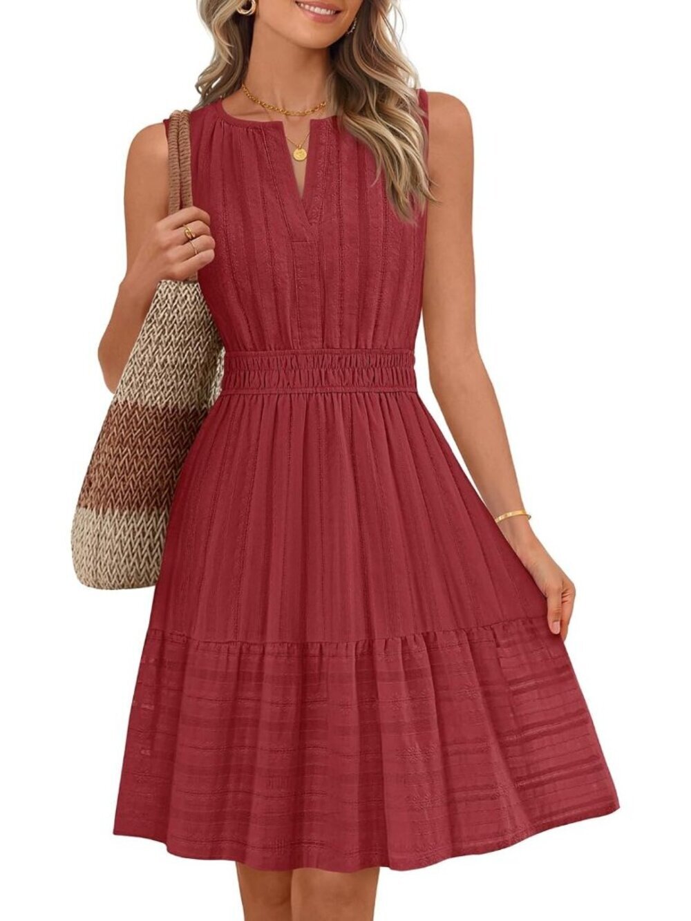 Women's Red Stylish Summer Casual Sundress Beach Vacation Sleeveless Mini Dress